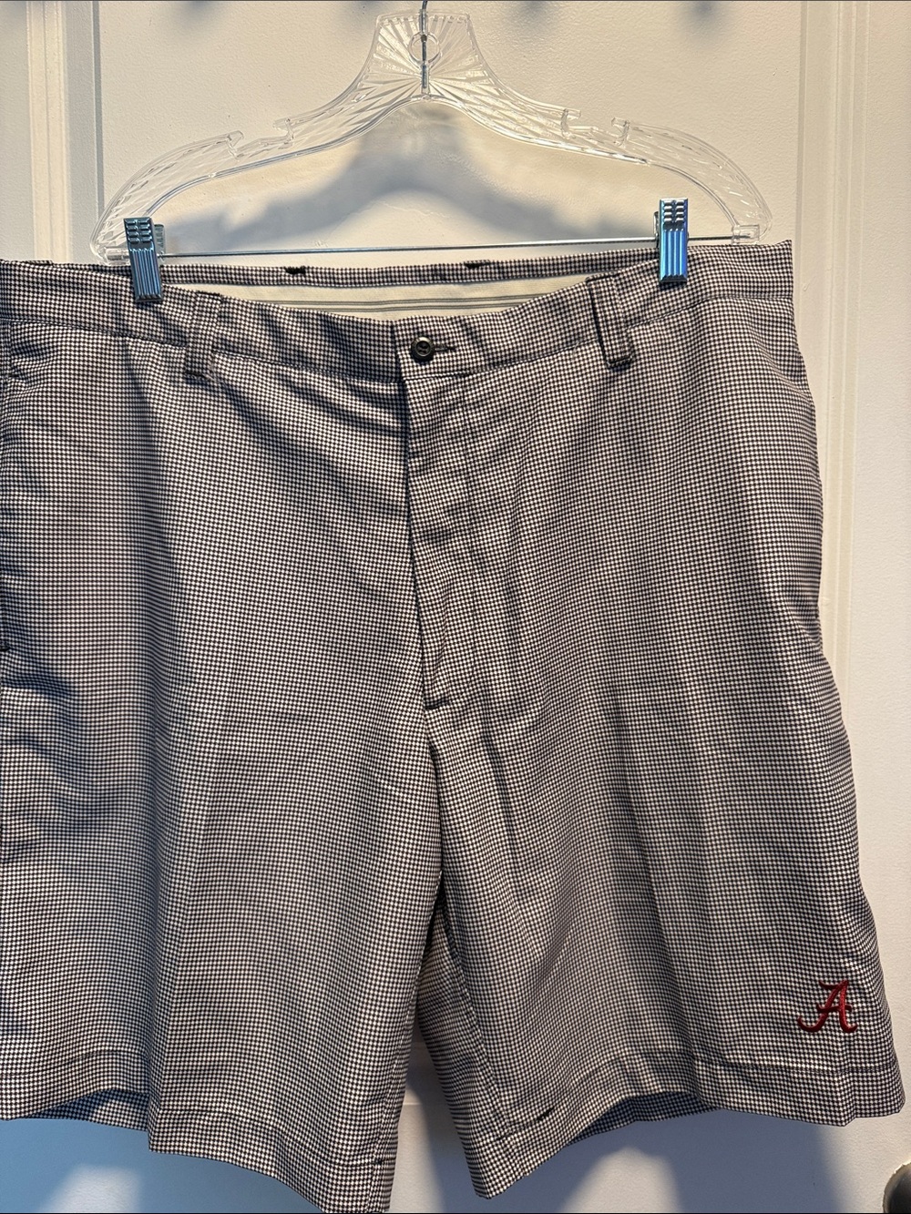 Men's Flat-Front Gray Micro-Check Shorts with Red 'A' Embroidery Roll Tide